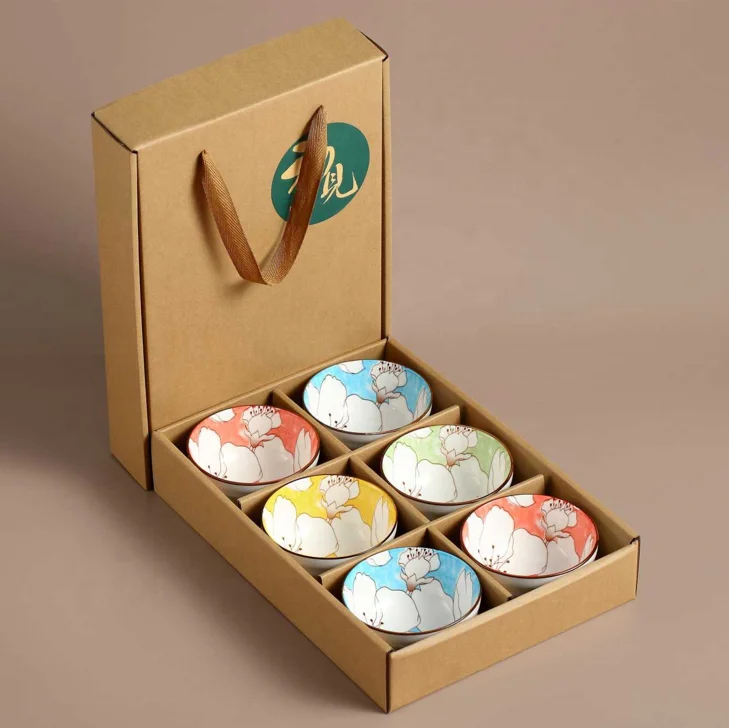 Lily Six-piece Ceramic Tableware with Japanese-style Gift Box Can Be Portable High-end Exquisite Business Gift Bowl Set