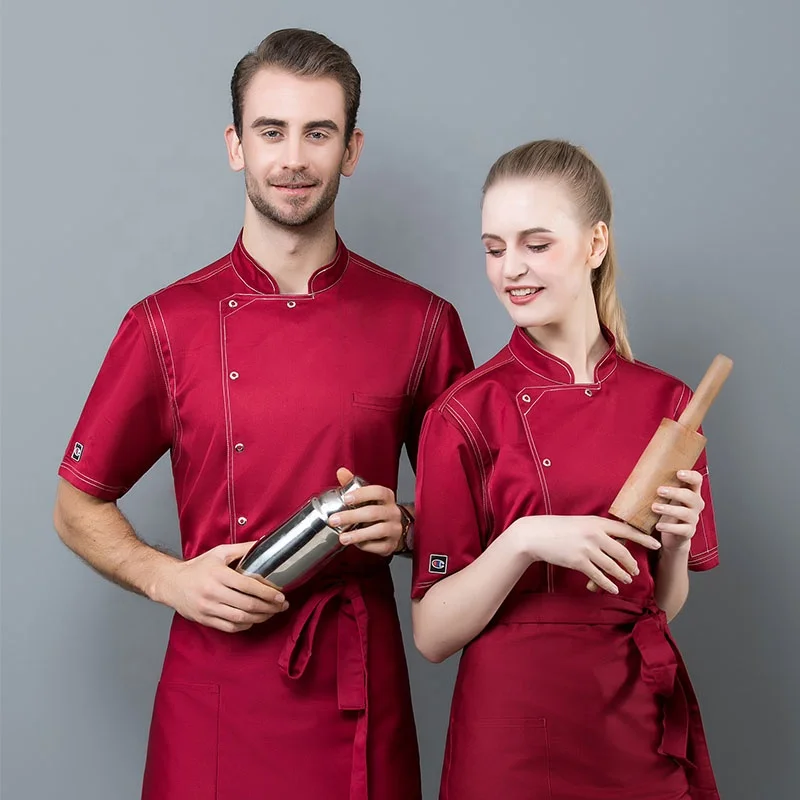 OEM Wholesale Custom Summer Hotel Uniforms Black Short Sleeve Chef Jacket Quantity Cotton Unisex Item Style Time Lead Fabric BEI