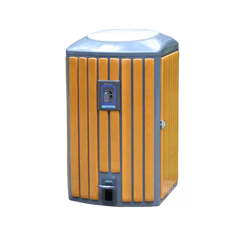 Barrel Shaped Trash Can Plastic Wood Galvanized Steel Storage Bucket with Stand Waste Bin without Lid for Garbage