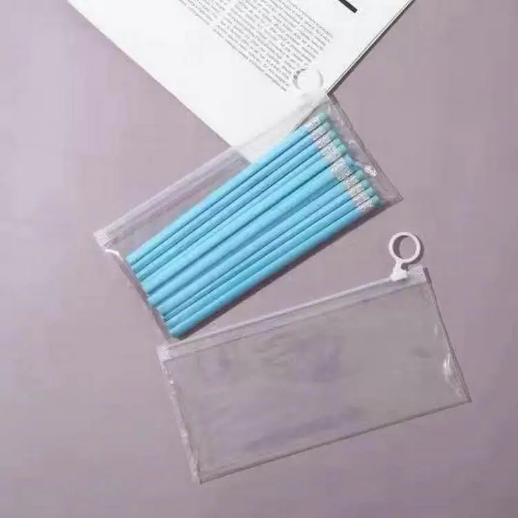 PPE Transparent waterproof pencil case student pencil pouch study Exam Pull ring can store stationery bag