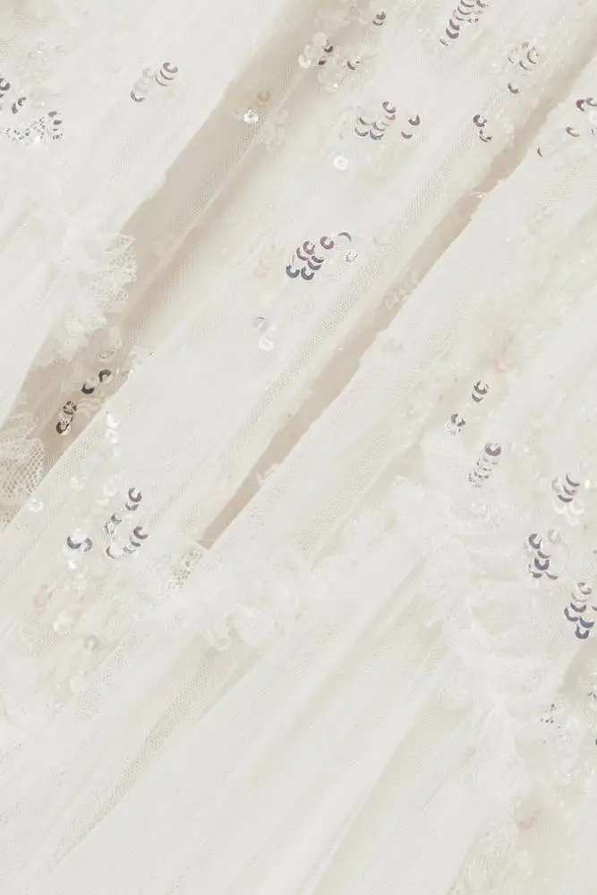 OEM White Wedding Dress Bridal Fashion Ruffled sequin-embellished tulle Gown Elegant Evening Dress