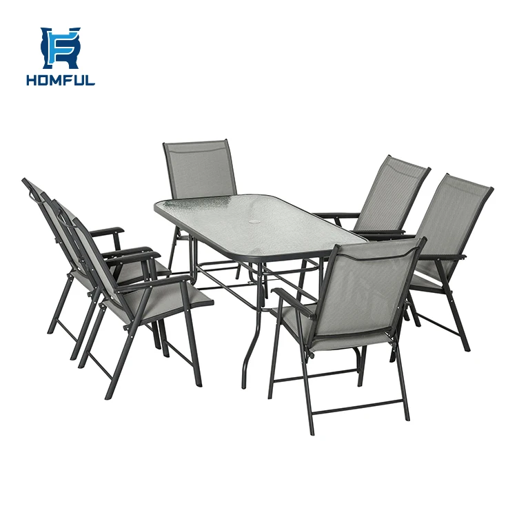 HOMFUL Patio Garden Furniture Set 6 Seat Folding Chair Outdoor Dining Furniture Garden Set