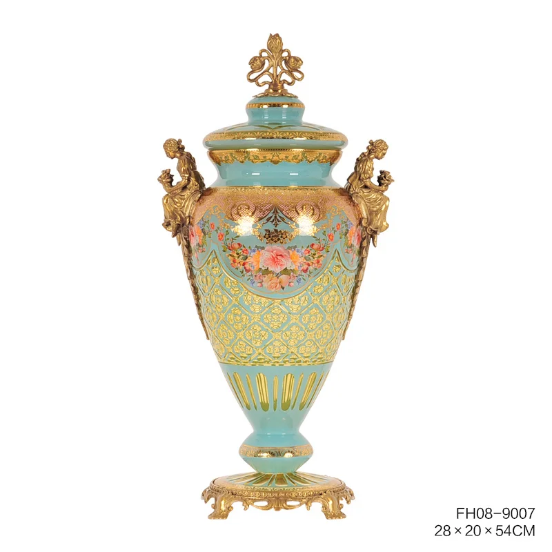 The Green Glass Pieces with Gold Colored Brass with Design Vase for Living Room nice Home Decoration Ornament