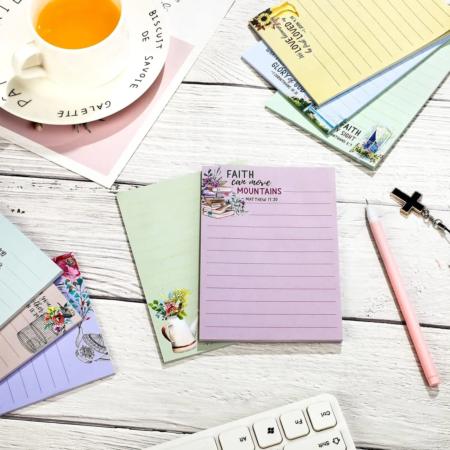 8 Pack 4x5.5 Inch Floral Design Christian Religious Bible Verse Adhesive Memo Pads Sticky Note Pads Writing Diary Lists