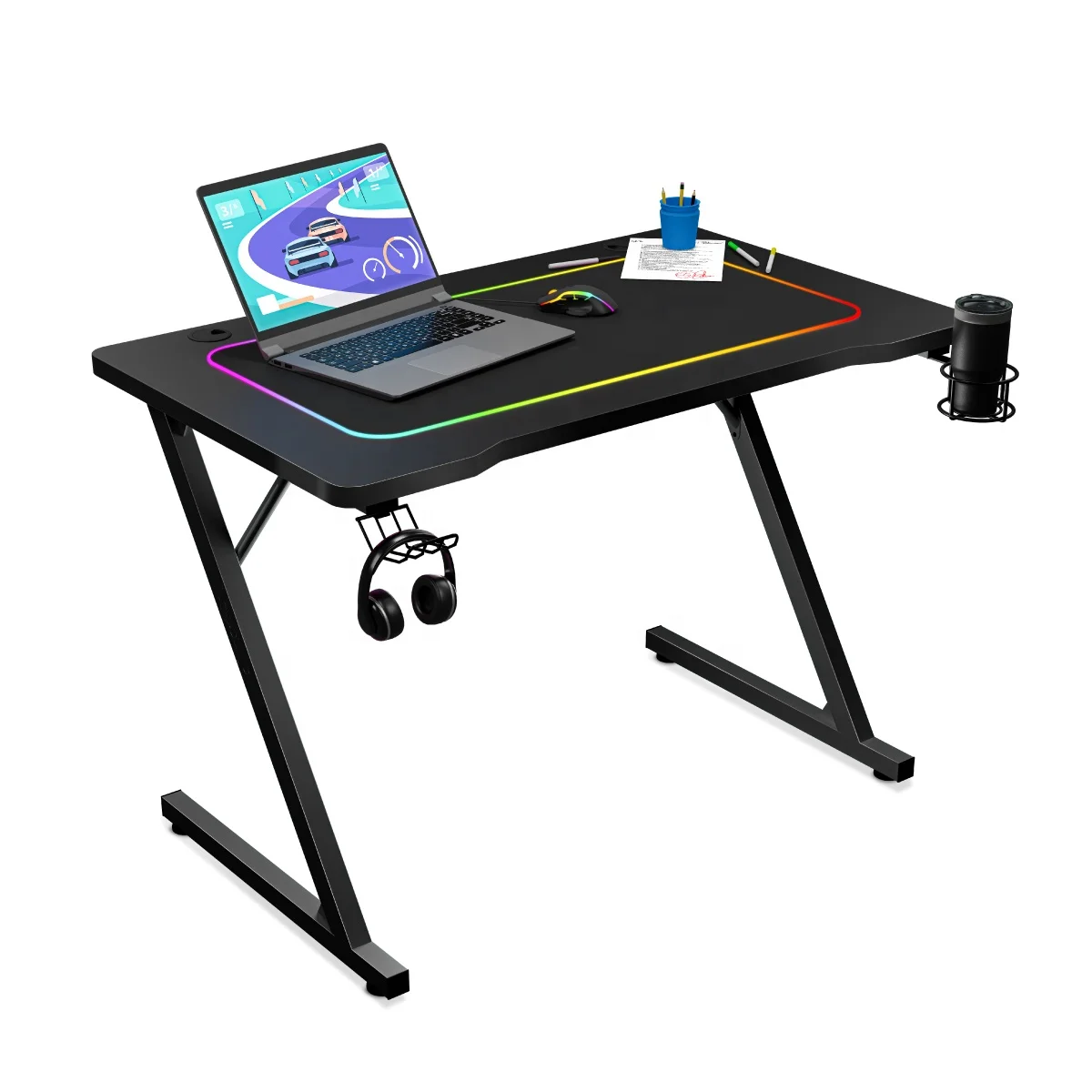 China Manufacturer Cheap Z-Shaped Computer Gaming Desk PC Racing Standing Table With RGB Light OEM Suppliers
