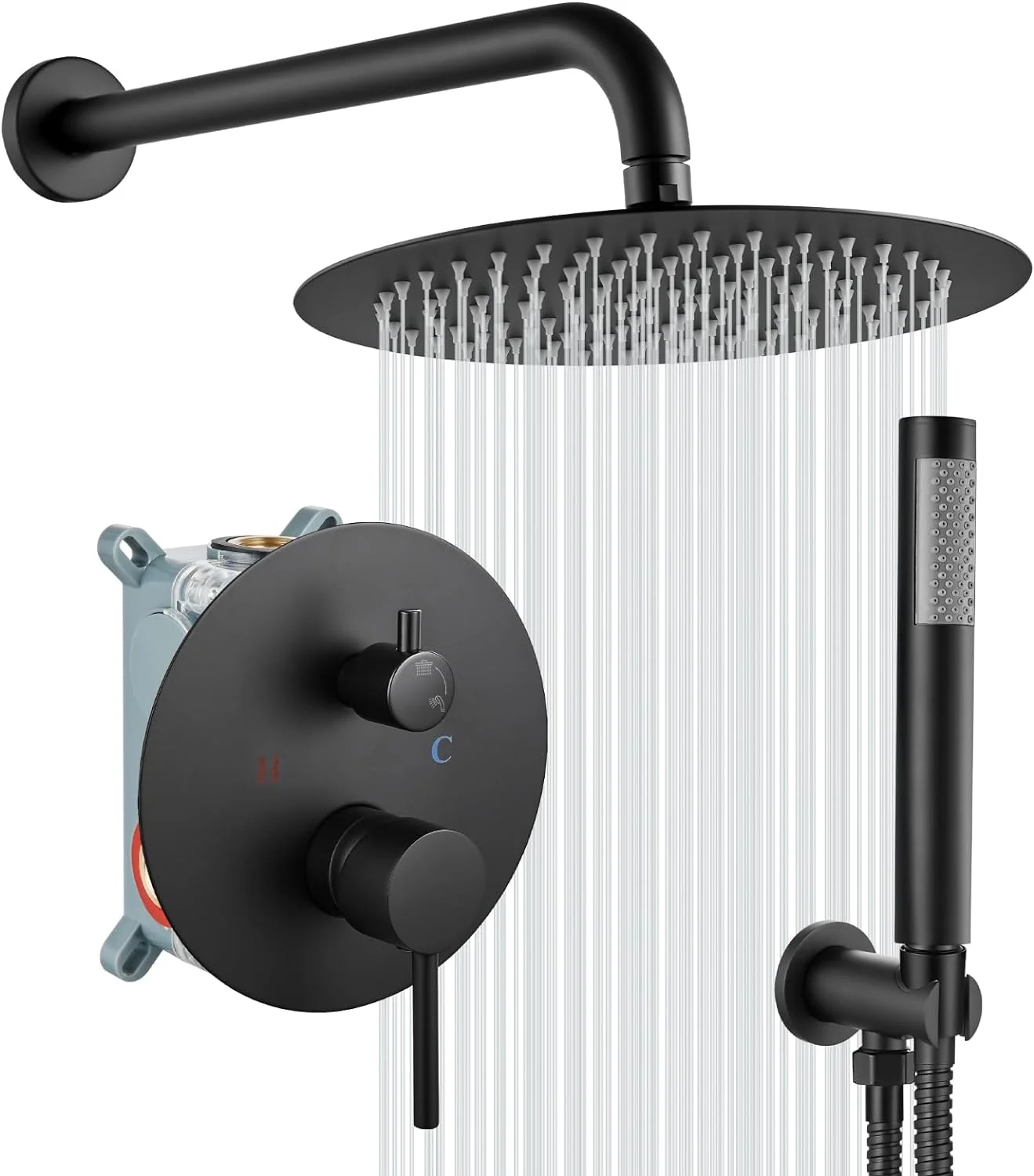 Wall Mount Rainfall Shower Faucet Set black  Bathroom Waterfall System bathroom shower faucet Concealed shower set