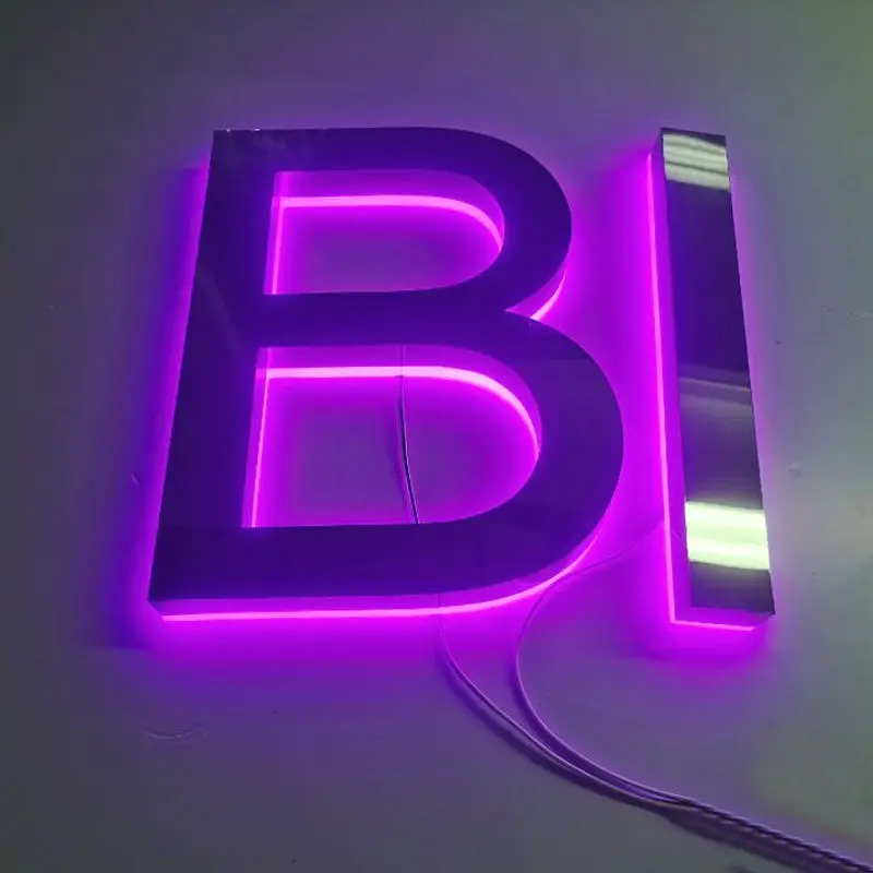Custom logo business halo lit stainless steel 3D channel letters illuminated signage metal shop sign board