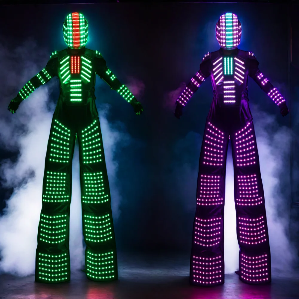 LED Robot Stilts Walker Costume Laser Gloves Included LED Clothes Suit for Performance Wear
