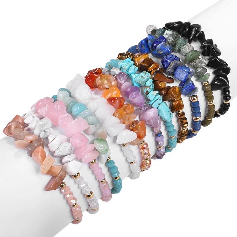 Wholesale Hand Knitting Irregular Natural Stone Crystal Bracelet Gravel Beads Adjustable Bracelet