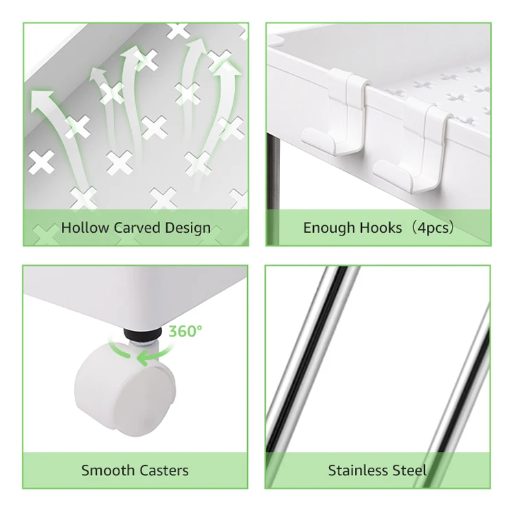 3 Tier Slim Storage Cart Mobile Shelving Unit Organizer Slide Out Rolling Utility Storage Cart
