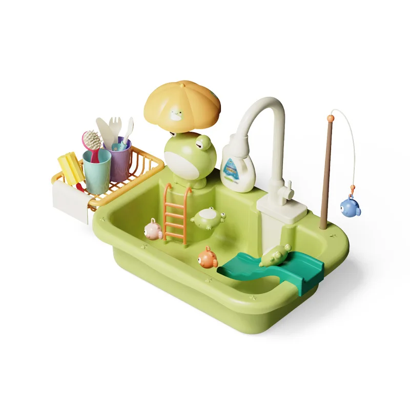 2024 cartoon image children kitchen toy girl  play house small frog yellow duck  dishwasher electric cycle out of the wash basin