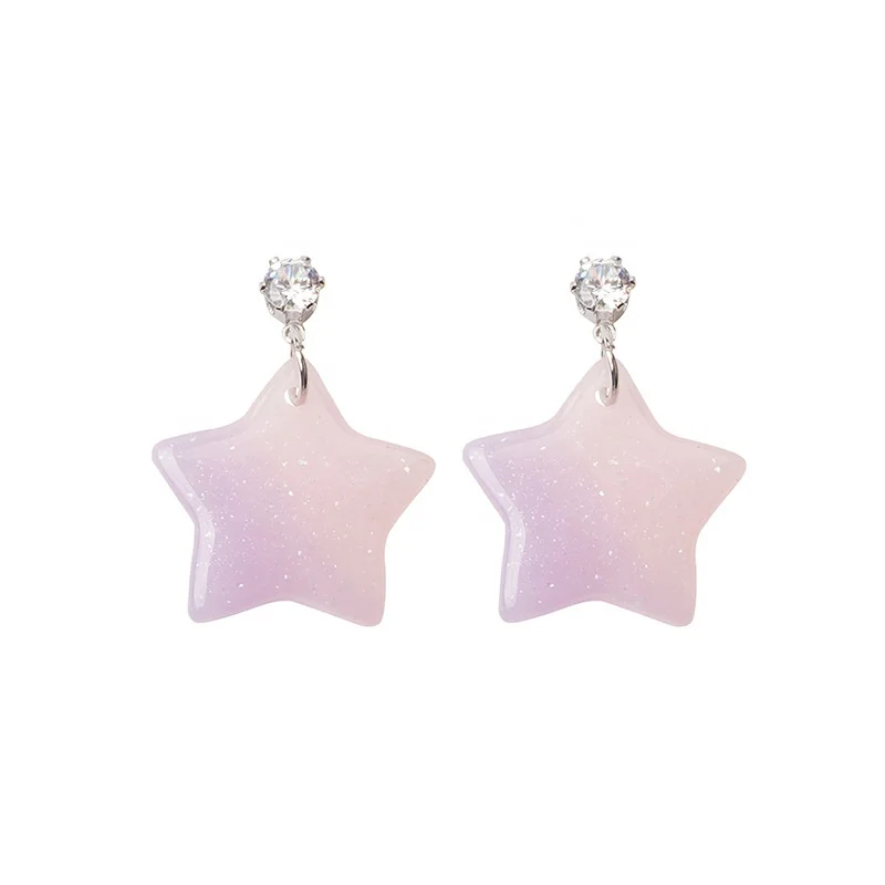 
Fashion Cute Small Pure Fresh Candy Color Gradient Stars Heart Shaped Resin Pendant Earrings Women Girls Wear Jewelry Every Day 