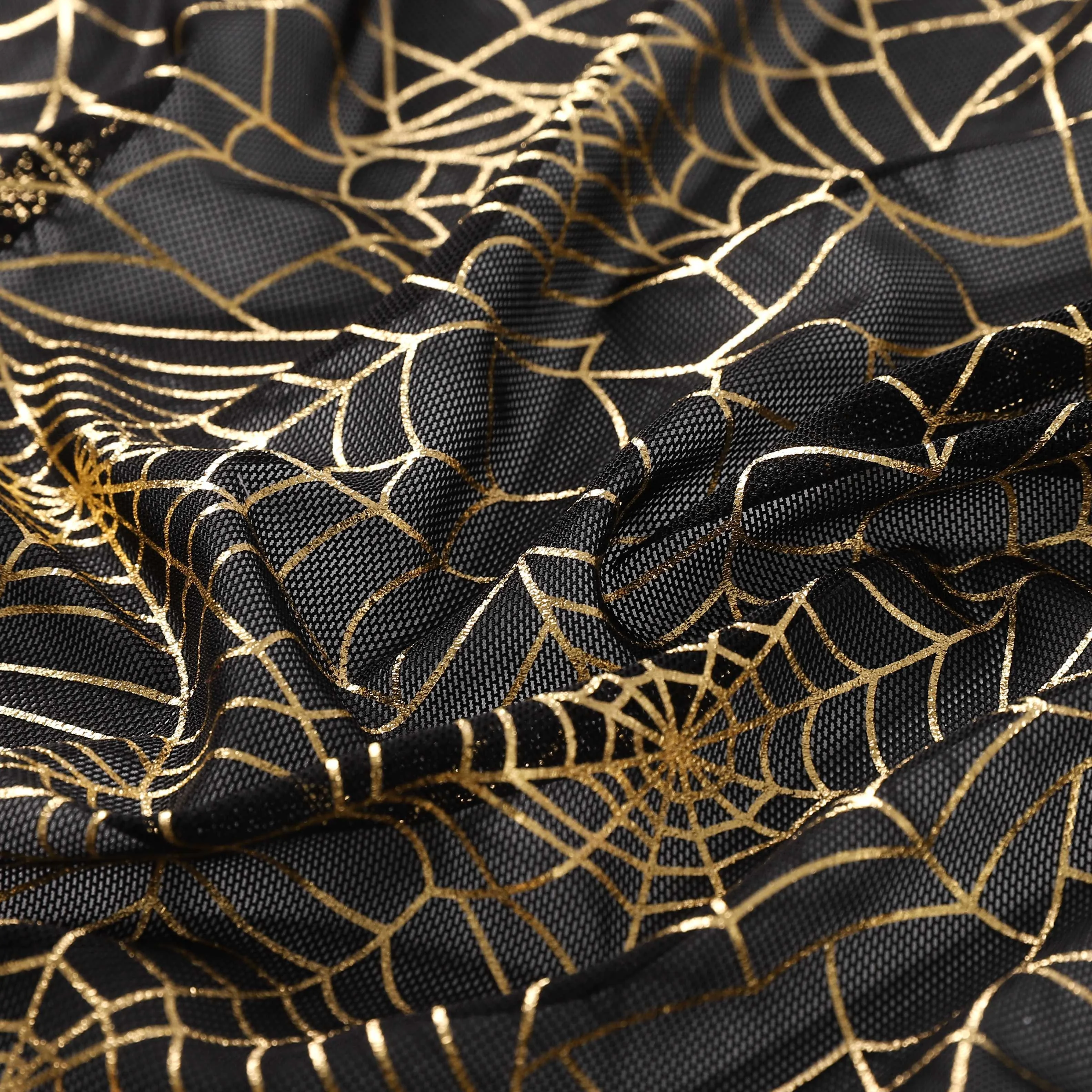Eco-friendly 2024 New Design Spider Web Print Gold Stamp Hot 4 Way Stretch Power Mesh Printed Spandex Silver Stamping Foil