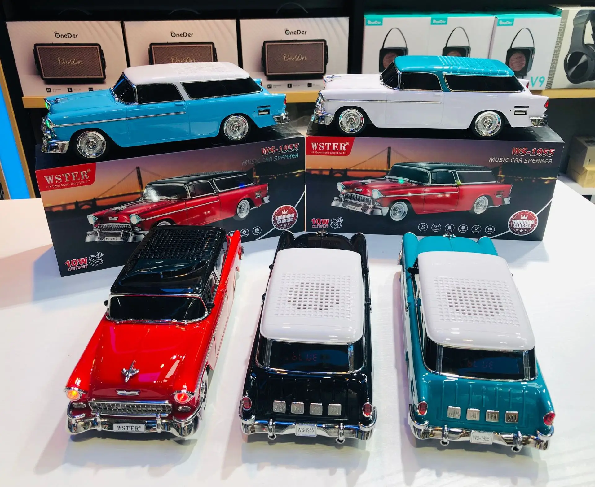 1500mAh Classical Vintage Car Design WS1955 Wireless Desktop Party BT Portable FM Radio Mini Karaoke Speaker With FM Radio