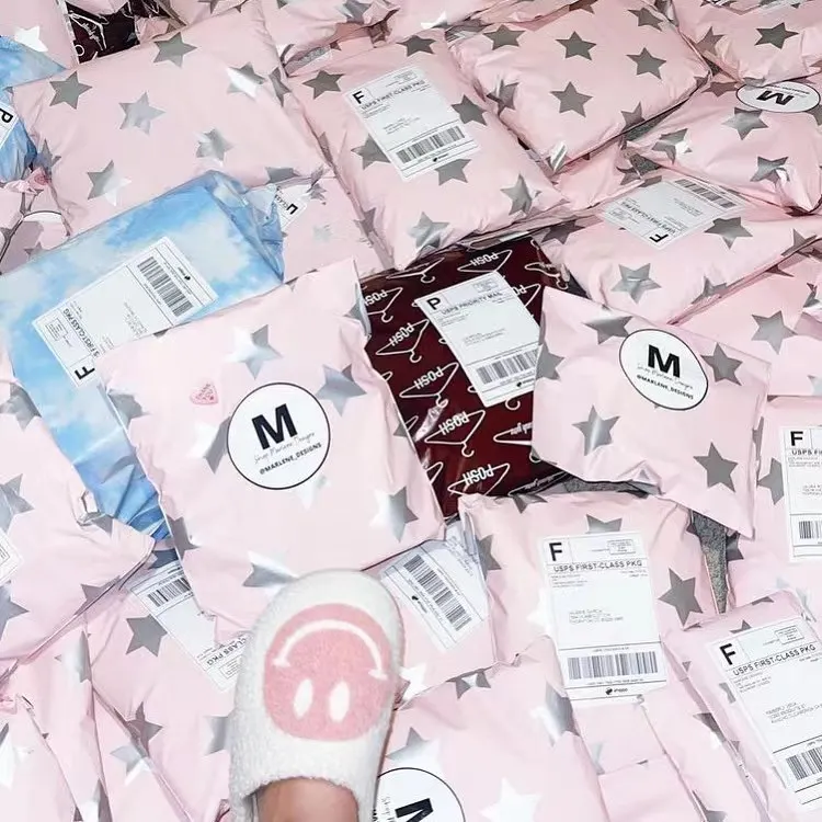 High Quality Custom Polymailer Bags Pastel Blue Pink Own Logo Shipping Packing Poly Mailer