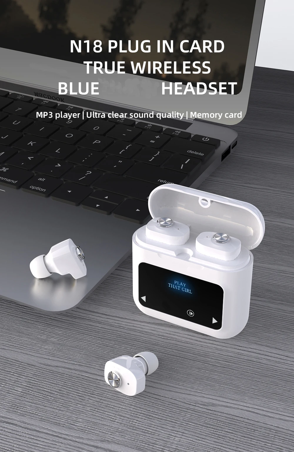 2 In 1 TF Memory Card Pocket MP3 Player Auto Connect Hifi Sound Super Bass Voice Assistant BT 5.0 TWS Earbuds Wireless Earphone