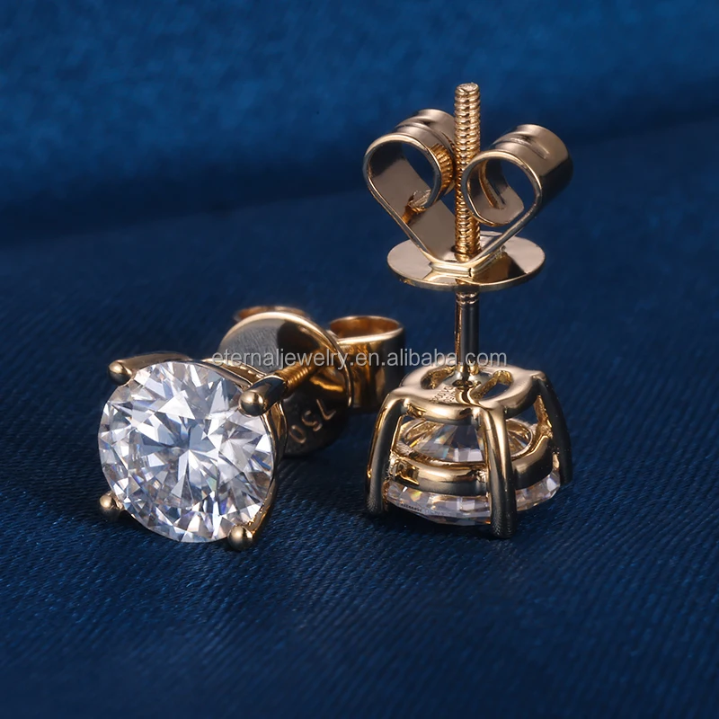 S925 Silver 10K 14K 18K Yellow Solid Gold D VVS 0.5ct 1ct 2ct Round Brilliant Cut Moissanite Diamond Stud Earrings for Women Men