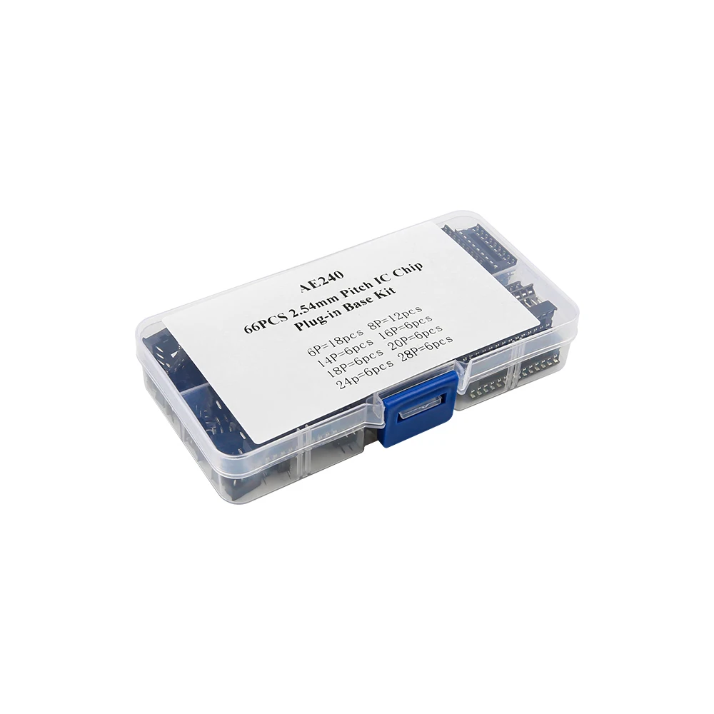 66Pcs 2.54Mm Pitch IC Chip 6 8 14 16 18 20 24 28P Plug-In Starter Kit Boxed