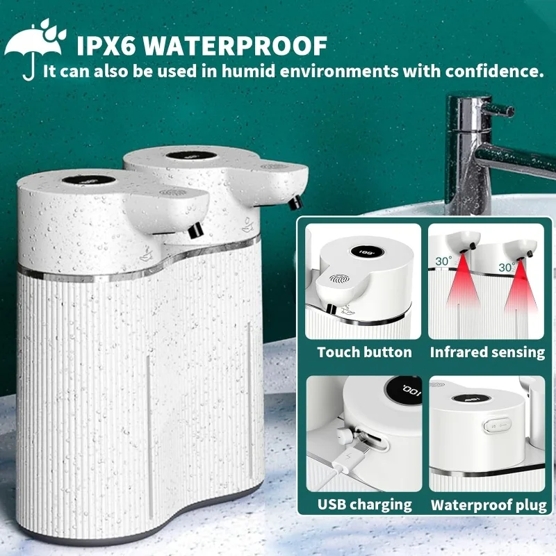 New Design Rechargeable Double Head Wall-mounted Hotel Bathroom Hand Sanitizer Shampoo Dispenser Automatic Soap Dispenser