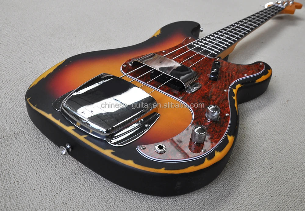 Flyoung Tobacco Sunburst Relic Style Electric Bass Guitar 4 Strings Bass Custom Made