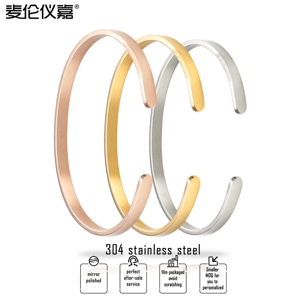 China Manufacturer Factory Price Personalized Custom Adjustable Lucky Open Stainless Steel Bracelet