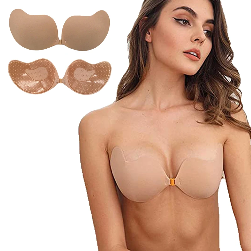 Womens Silicone Self Adhesive Invisible Bra Push Up Sticky Strapless Backless Big Cup Stick On Bra