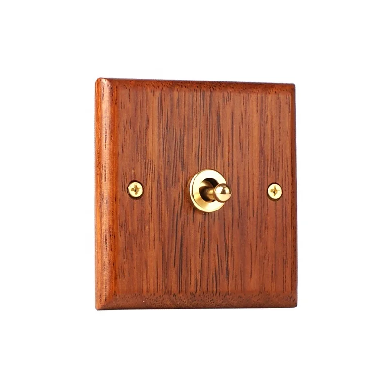 Retro Vintage Socket And Switch Gold Metal Pure Brass Lever Solid Wood Pineapple Grid Panel Toggle Switch Wall Light Switches
