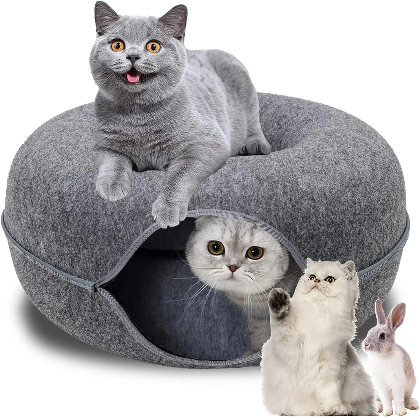 2023 New Fashion China Manufacturer Wholesale Luxury Creative Double-storey Donuts Shape Custom Round Tunnel Pet Cat Bed