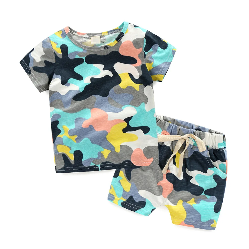 
Summer Camouflage Shorts Sleeve Cotton Baby Kids Clothing Set 