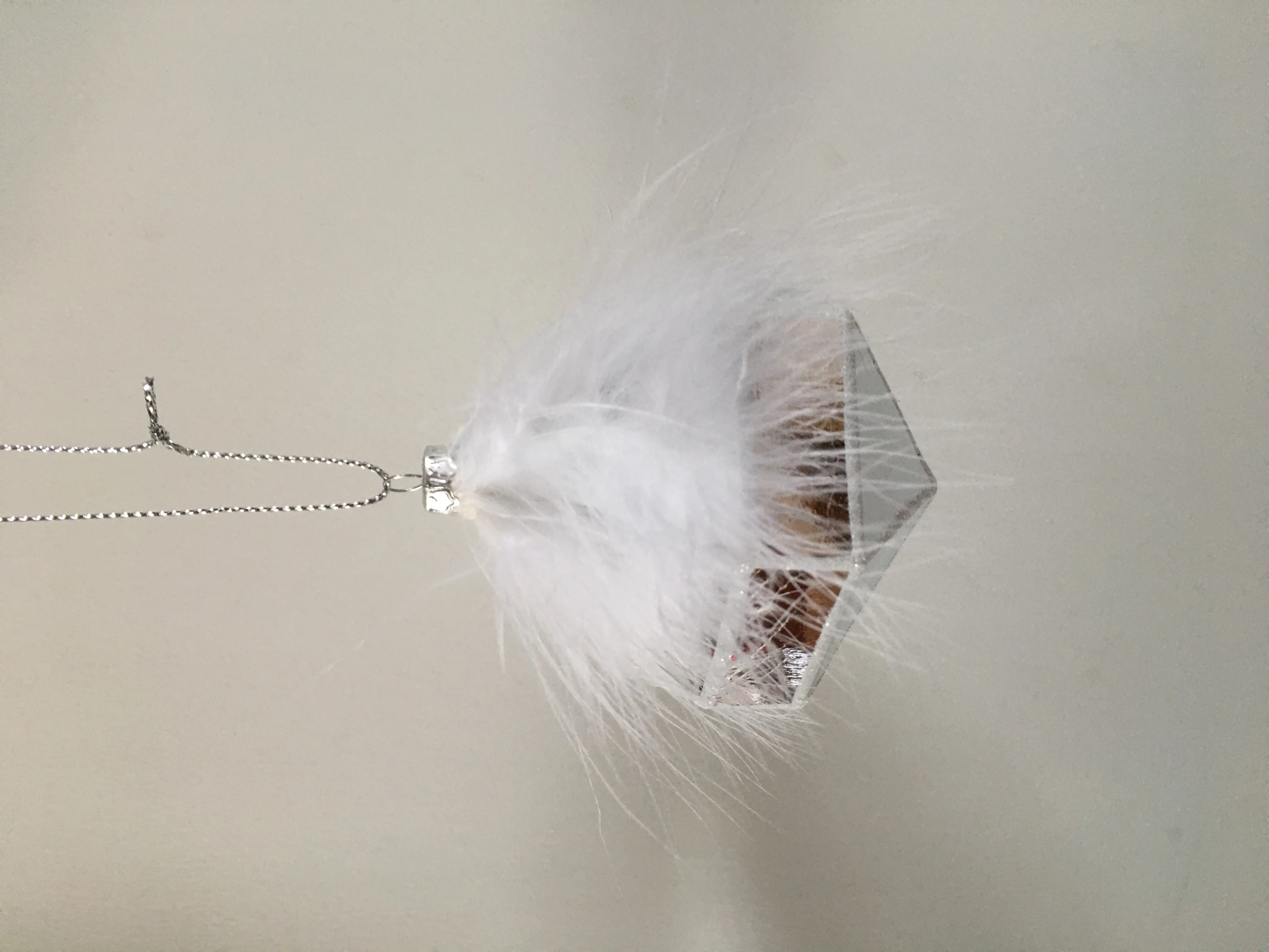 Personalized Glitter Plastic Polygon Silver Christmas Ball With White Feather