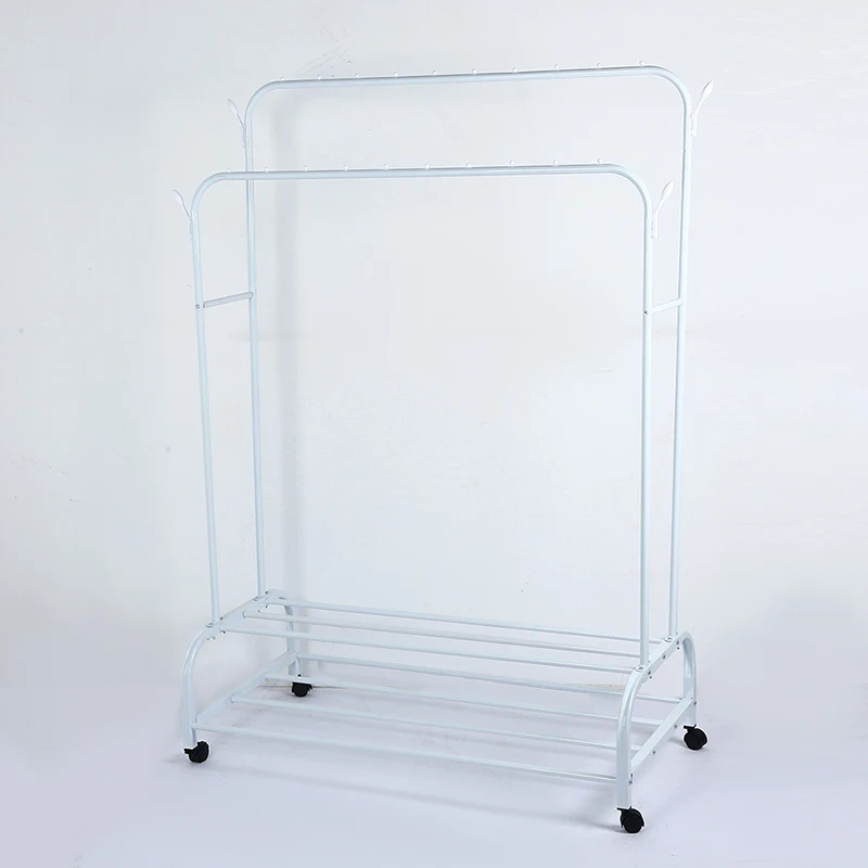 Heavy Duty Double Clothes Rail Rack Black Metal Frame Stand Coat Rack with Wheels