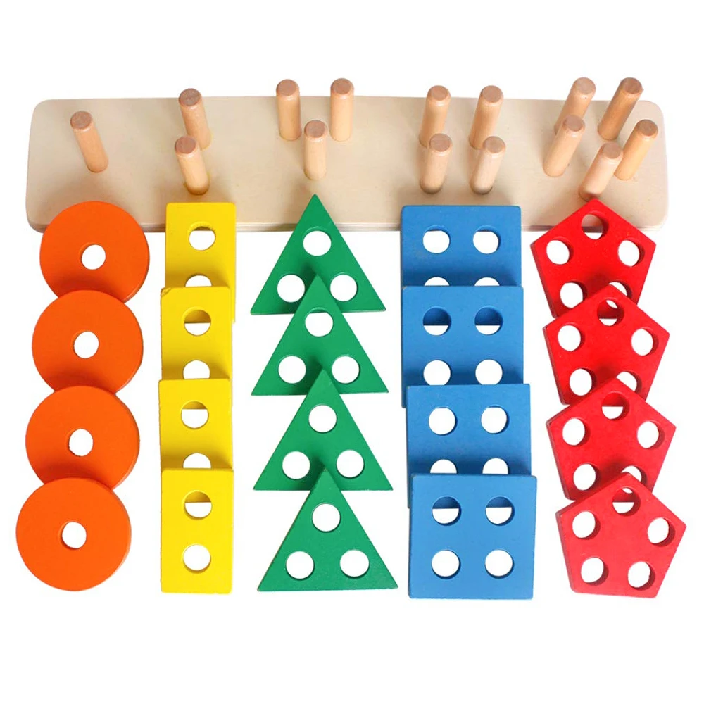 Wooden Building Blocks Montessori Educational Toys Sorting Blocks Popular Kids Customized Wooden Shape Sorter Stacker