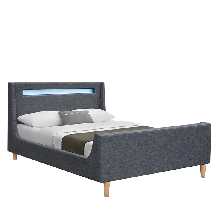 1222-1 Multi-color Reading LED Light Modern Design Linen Fabric Upholstered Bed