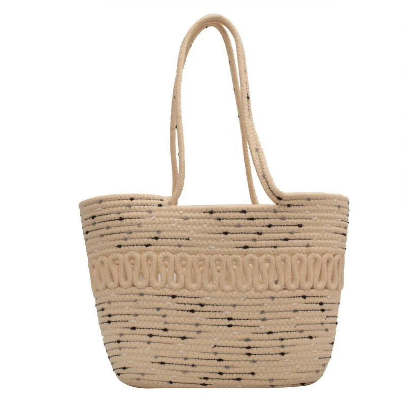 Travel Beach Woven Handbag Woven Hollow Shoulder Bag Cotton Rope Macrame Bag Beach Bag Crochet Knit Purse for Women Girl