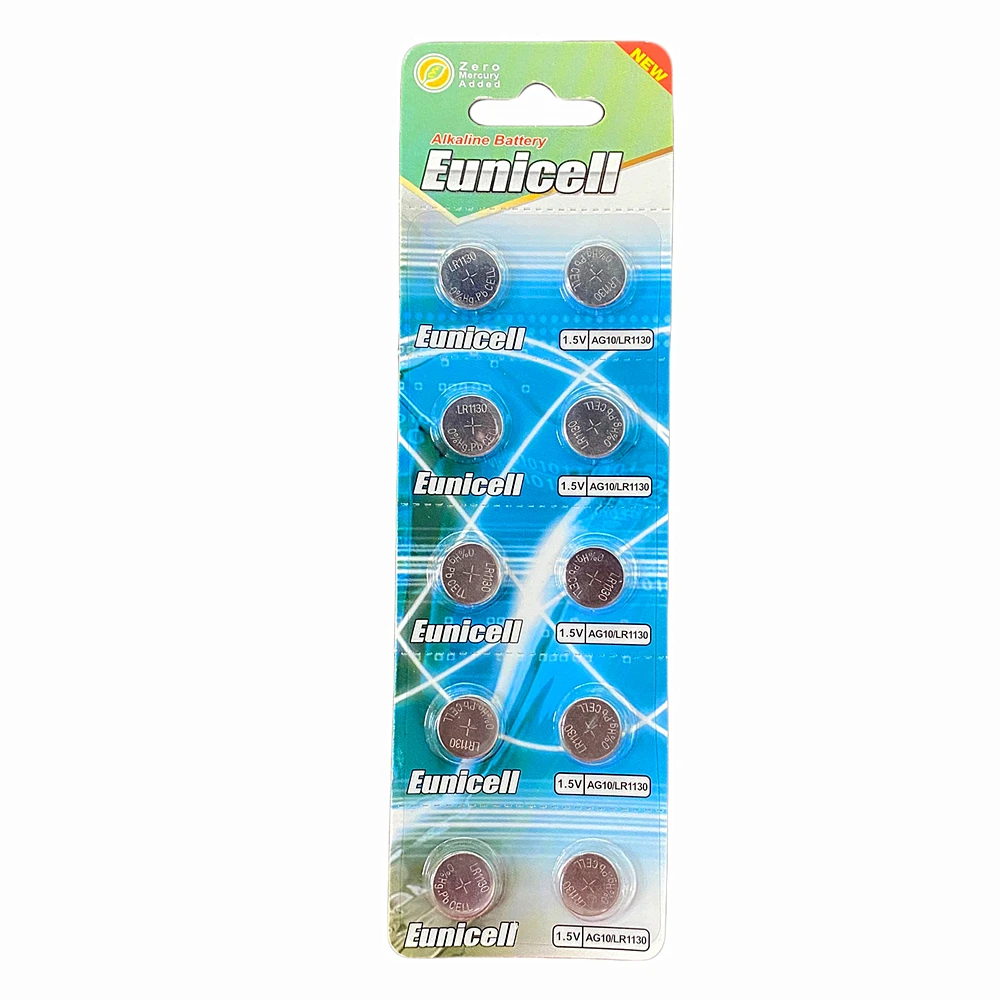 Eunicell Best sale Non Rechargeable 0 hg alkaline Button Cell Battery AG10 LR1130 1.5V  for led candle