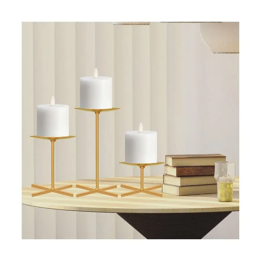 
Fashionable European decorative geometric gold mini metal candlestick pillar candle holder set 