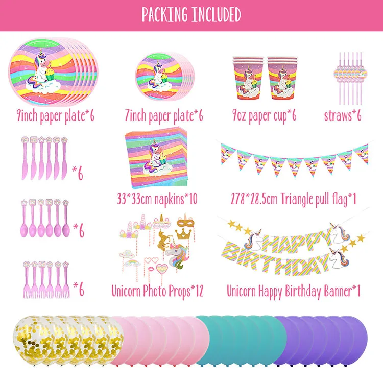 Nicro New Product Serve 6/12/18 Kid Favors Decorations Set Birthday Unicorn Party Supplies