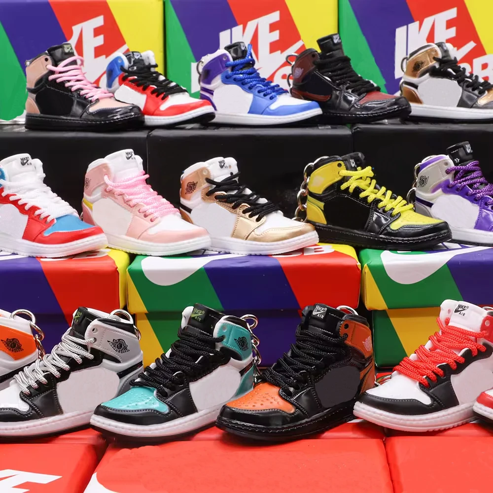 Newest Pvc Silicone 3d Mini  Trainers Basketball Shoe Keychain 3D Mini Sneaker Keychain