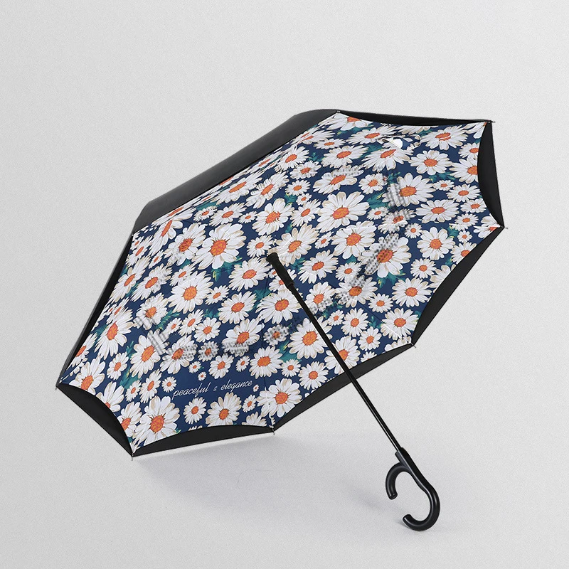 ZD076 Double Layer Automatic Open Inverted Parasol Windproof Travel Rain Sun Bumbershoot Creative C Shaped Handle Car Umbrella