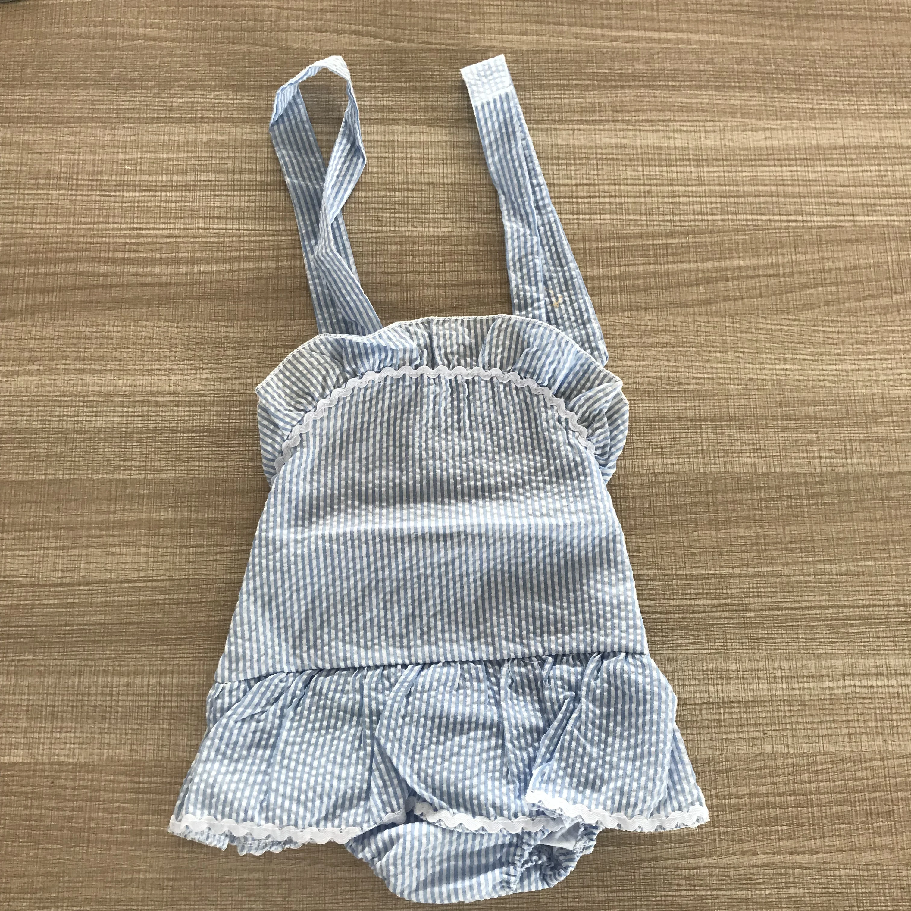 Baby girls boy trendy beach beautiful seersucker button plaid ruffled separate swimsuit