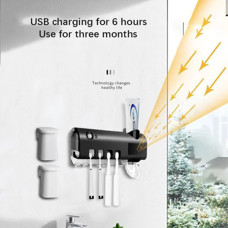 Smart Sensor Ultraviolet toothbrush sterilizer punch-free wall-mounted disinfection shelf toothbrush holder
