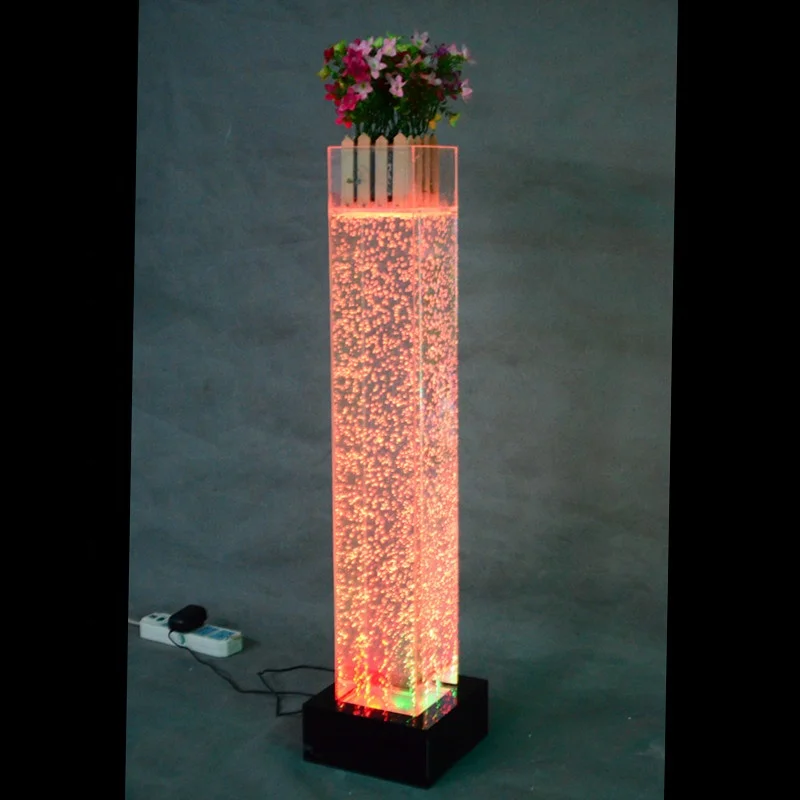 Wedding Event Party Decoration Color Changing Water Bubble Column Square Flower Pillar Lighting Decorations