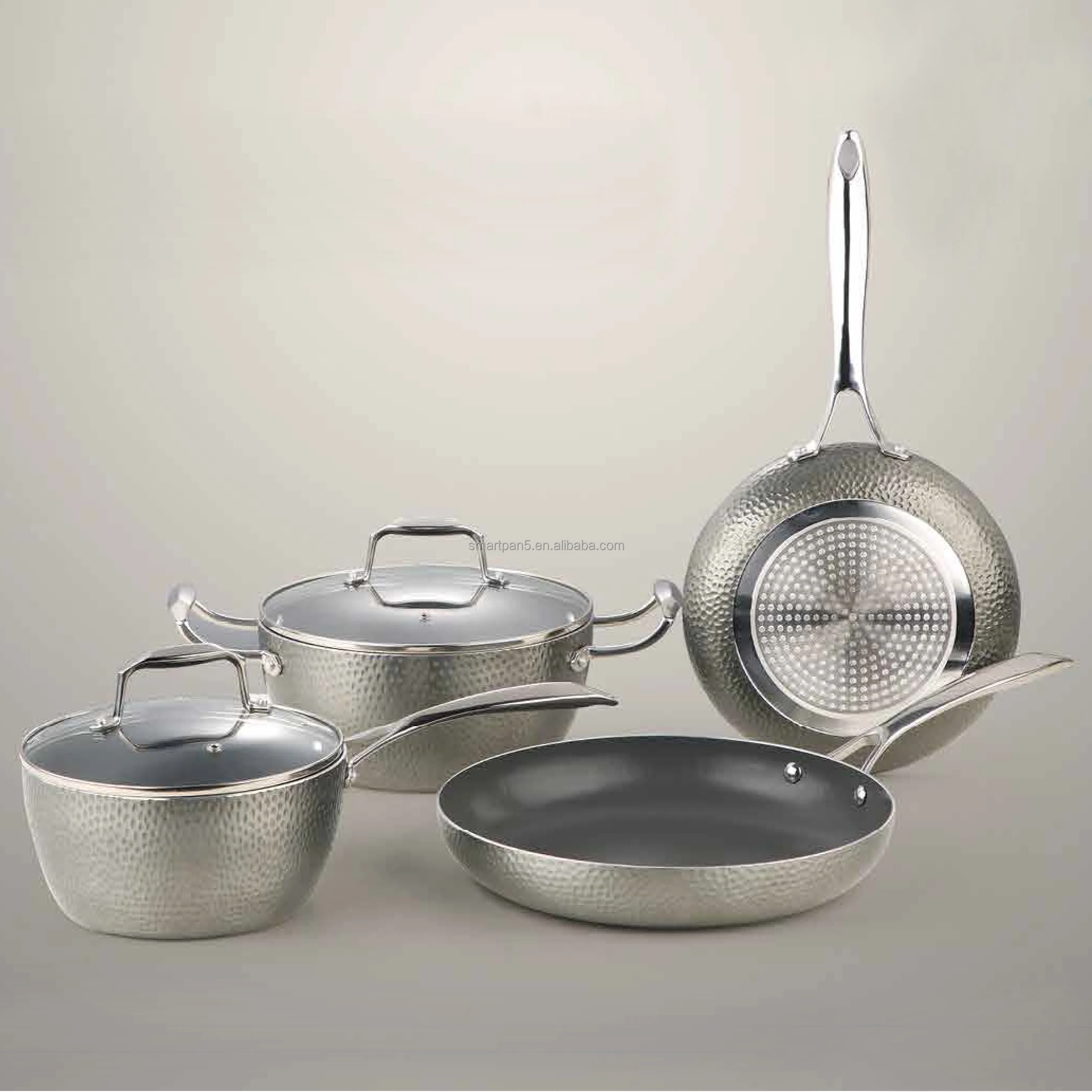 Silver Handmade Diamond Dots Honeycomb Non Stick Cooking Ware Pots And Pans Cookware Set With Frying Pan Kitchen