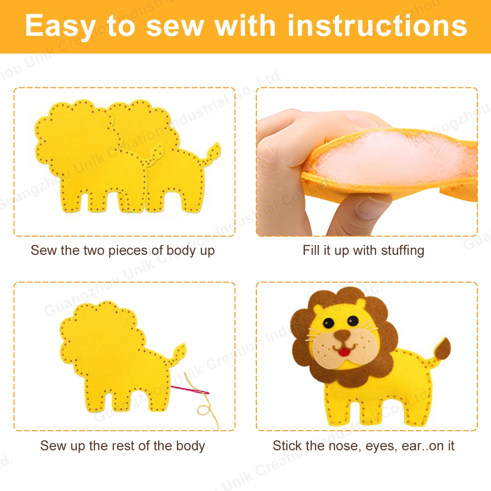 Beginners Educational Pattern Woodland Forest Creatures Stuffed Plush Dolls Kids Craft Felt Animals DIY Sewing Kit