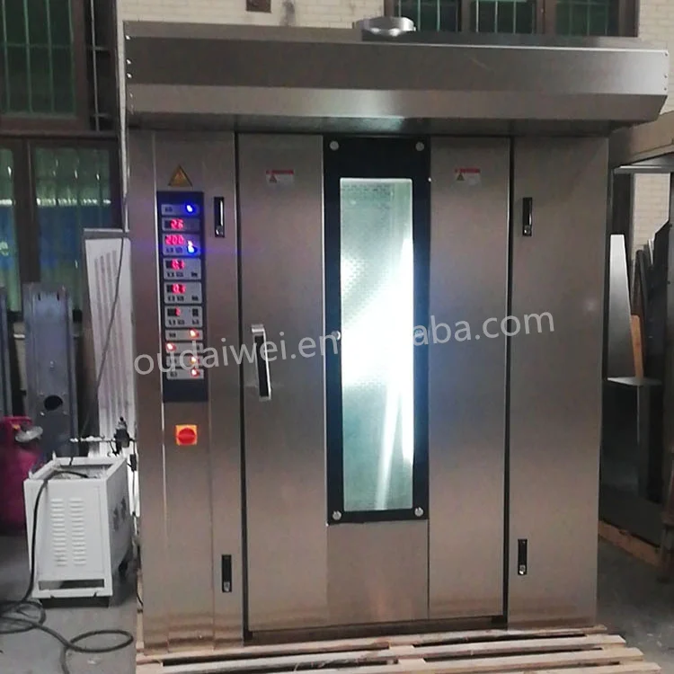 Best Bakery Oven Double Racks Rotary Gas Burner Heating 64 Trays For Bread