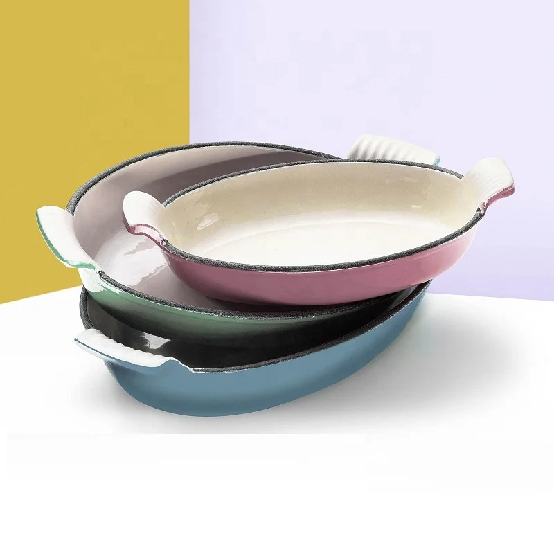 Customize Bakeware 15/20/30cm Enamelled Fish Shaped Cast Iron Baking Pan Cookware And Bakeware Set With Nonstick Coating