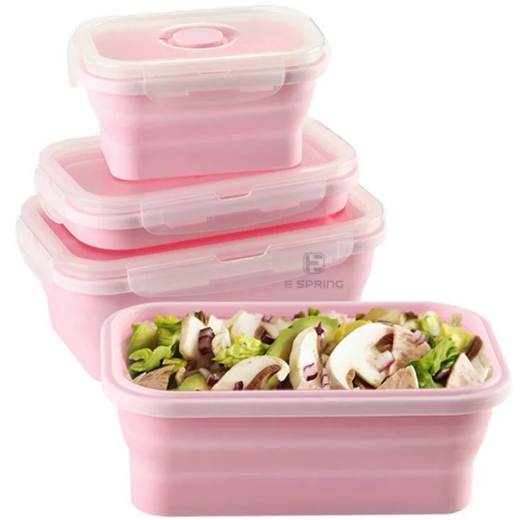 Storage container Folding Silicone Food Lunch Box Collapsible Convenient Silicone Lunch Box With Lid