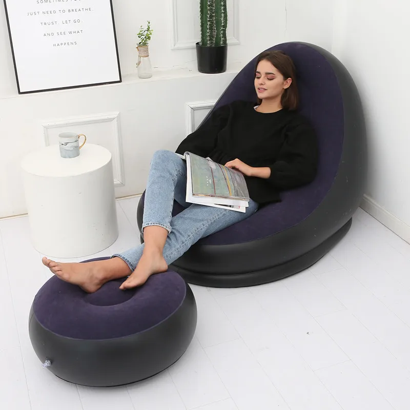 Custom Outdoor Lazy Sofa Bed Flocked With Footrest air Sofa Cum Bed Inflatable