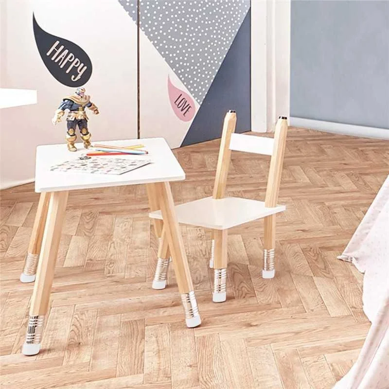 Kids Table Set Phoenix Home Modern Design Wooden Furniture Pine Legs White Chairs Kids Table Set