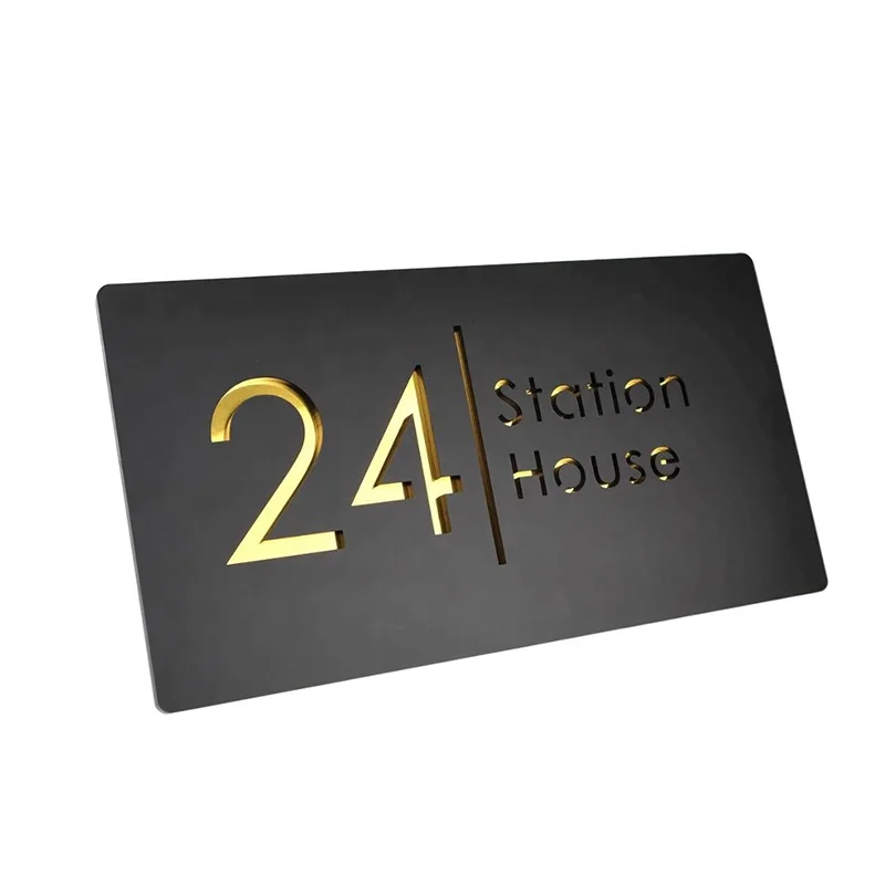 Wall Sign Address Name Acrylic Door Sign Mirror Gold Inner House Number Plates